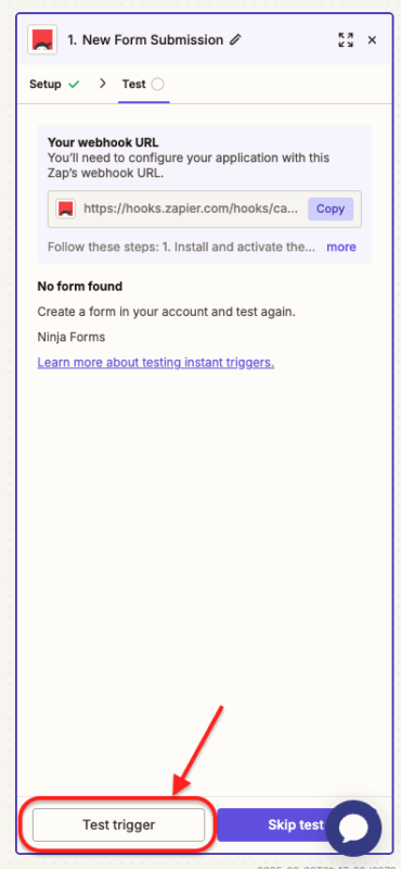 Test the Ninja Forms trigger within Zapier