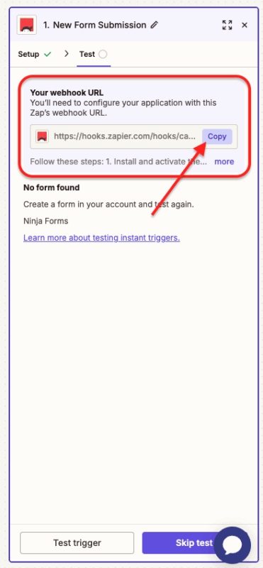 copy Zapier webhook