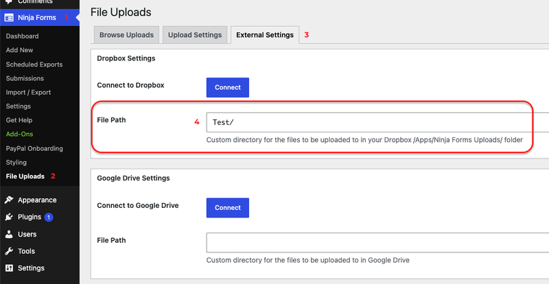 Dropbox File Uploads file path