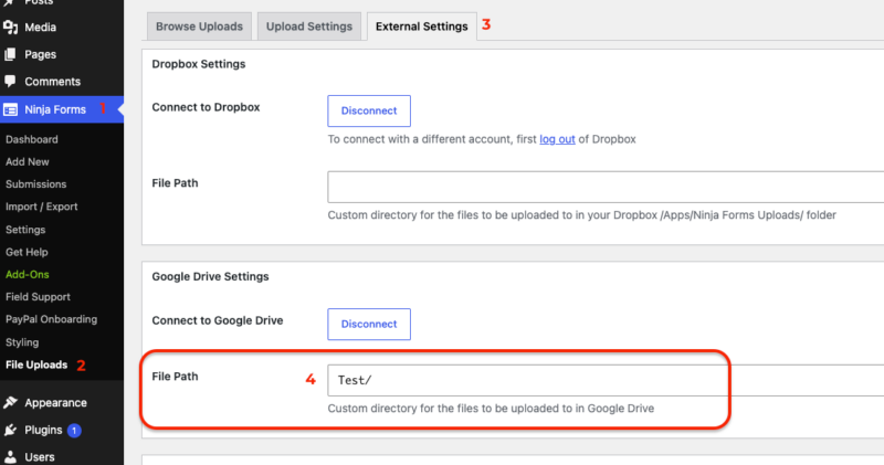Google Drive File Uploads file path
