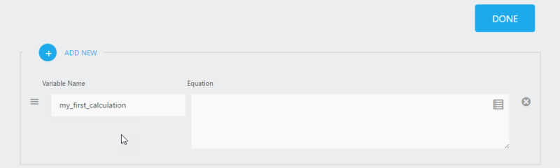 image of a new calculation being created with only a name being entered so far in the Variable Name field