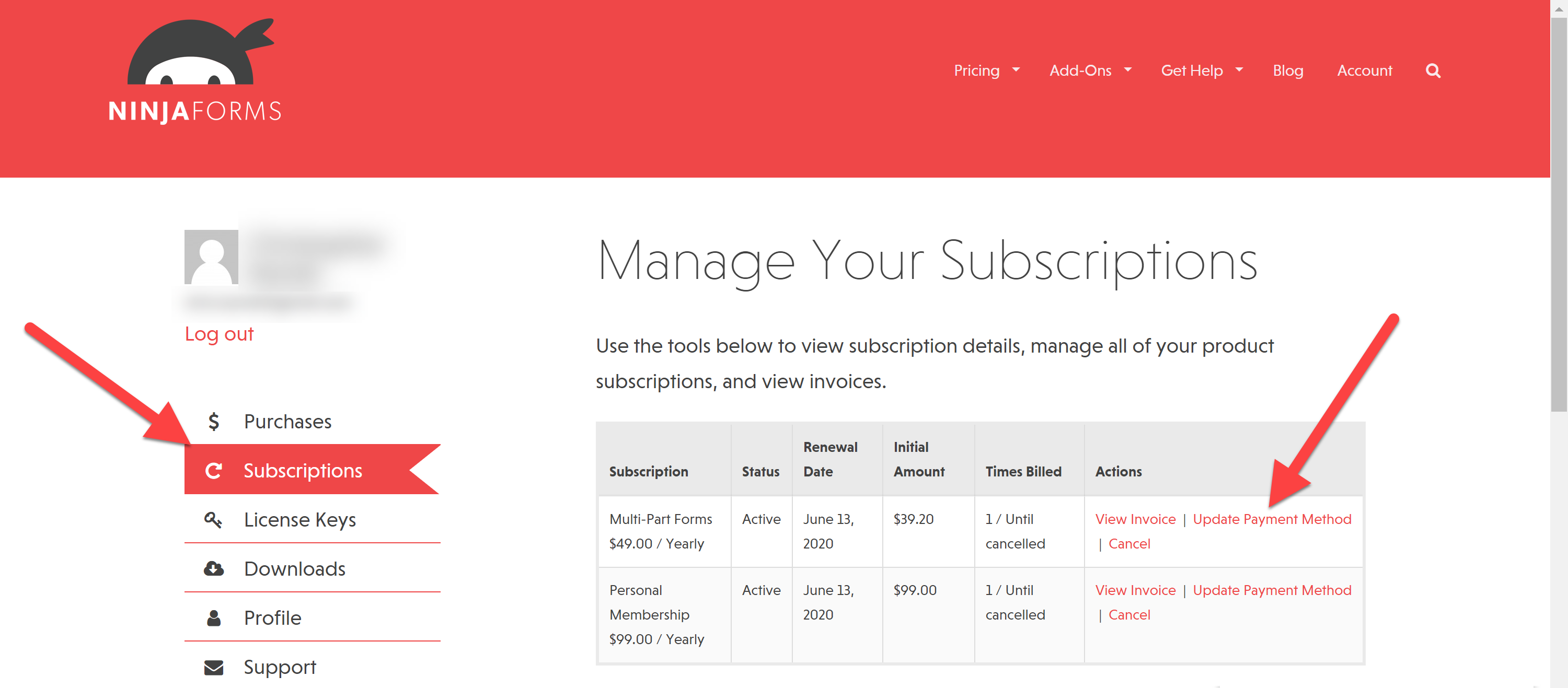 updating your renewal subscription payment method ninja forms updating your renewal subscription