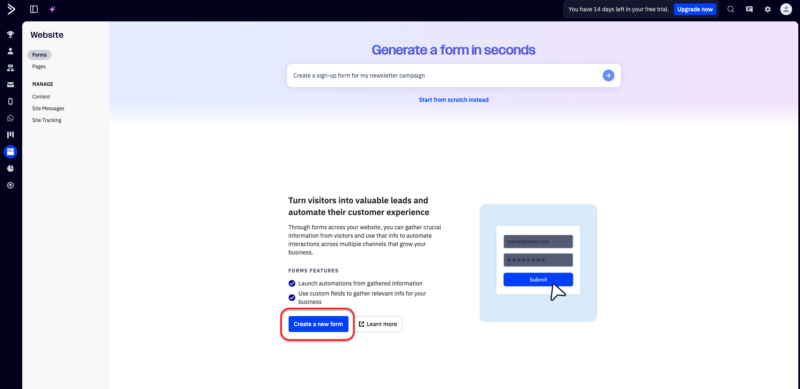 ActiveCampaign creating a new form