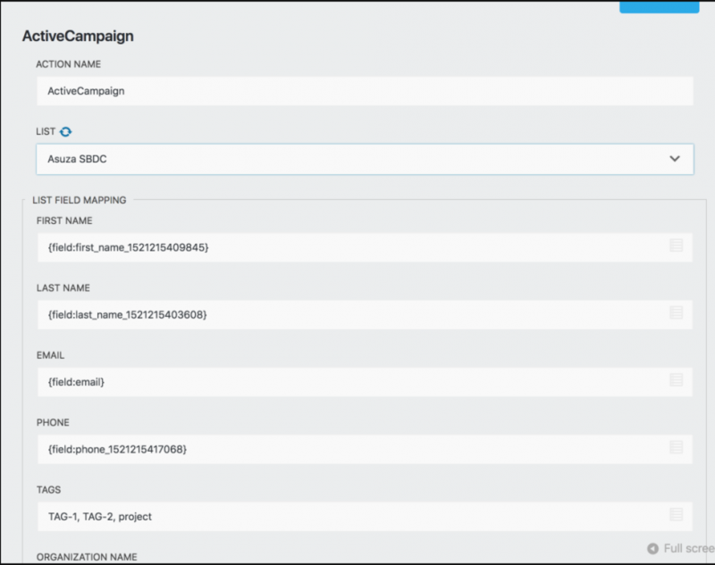 Active Campaign List Field Mapping