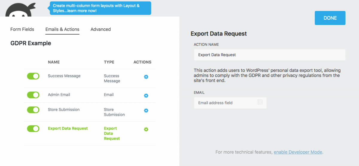 Export Data Request - Ninja Forms