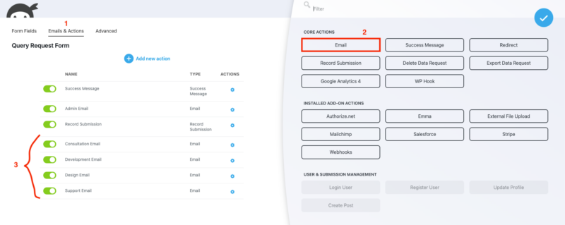 Conditional email action example 