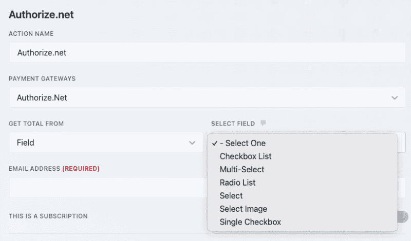 Authorize.net Get Total From Field setting