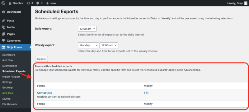 Setting Up A Scheduled Submissions Export With Ninja Forms