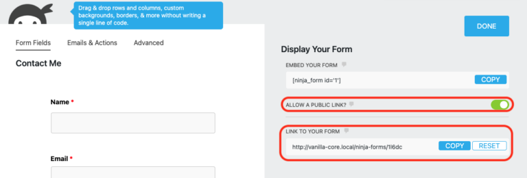 Sharing a Form Using a Public Link - Ninja Forms