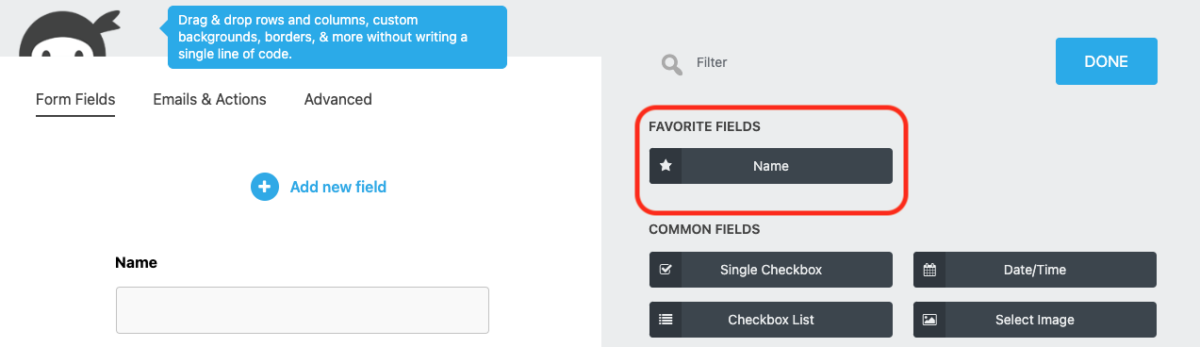 Favorite Fields - Ninja Forms
