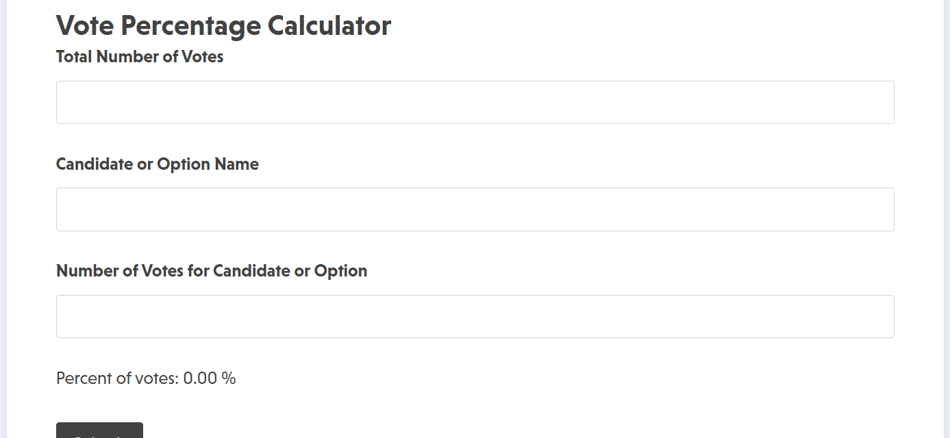 Vote percentage calculator template showing vote counts with percentage and winner results