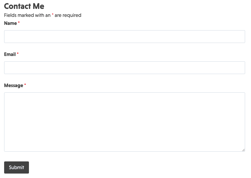 Simple contact form template with name, email, and message fields for basic inquiries