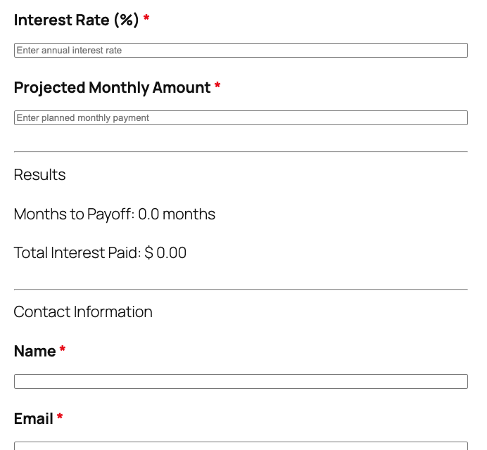 Loan amortization calculator template displaying loan details and payment schedule breakdown