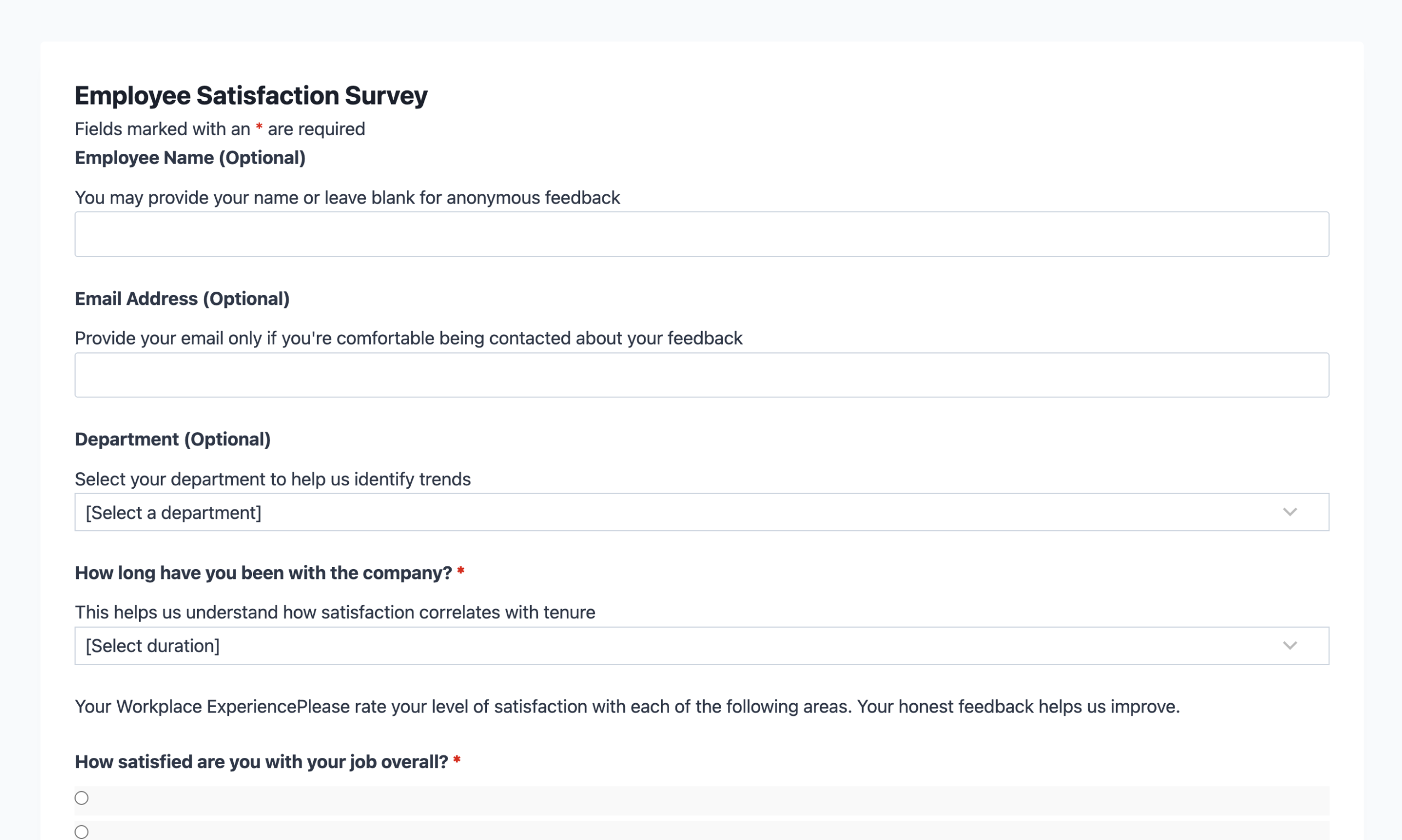 Employee Satisfaction Survey Template - Free Download | Ninja Forms