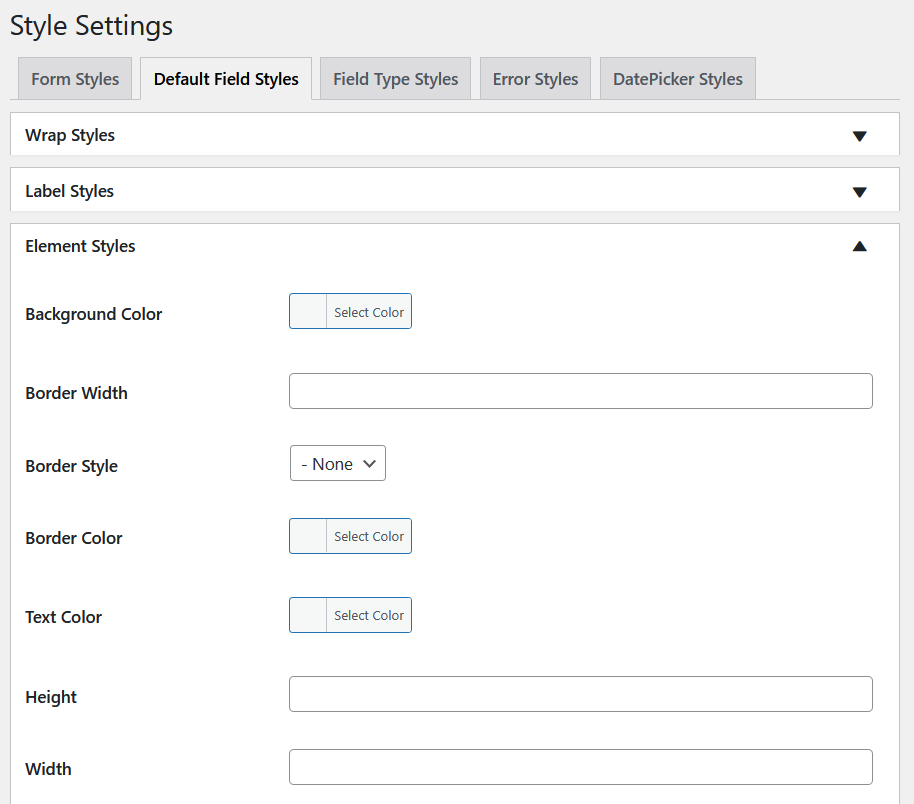 The global Form Styles settings panel showing default styling options that apply across all forms