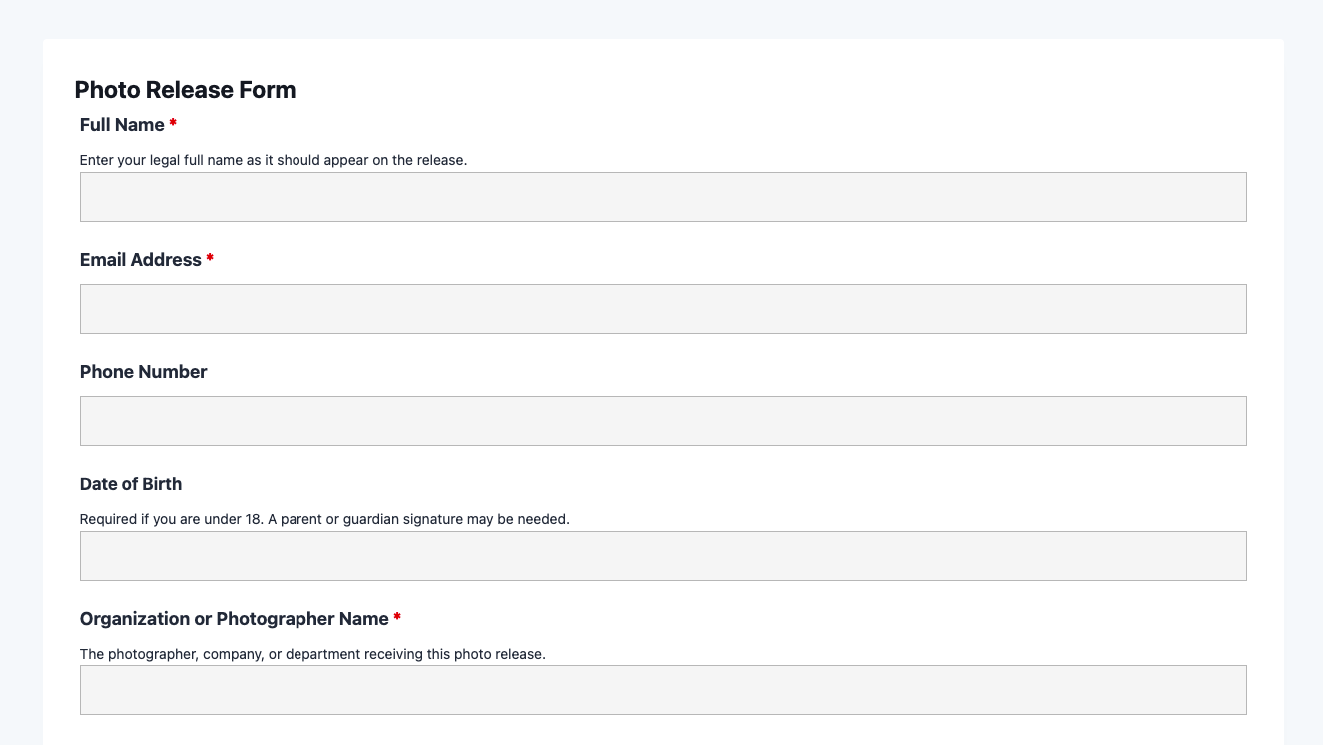 Form Photo Free Photo Release Form Template - Download | Ninja Forms