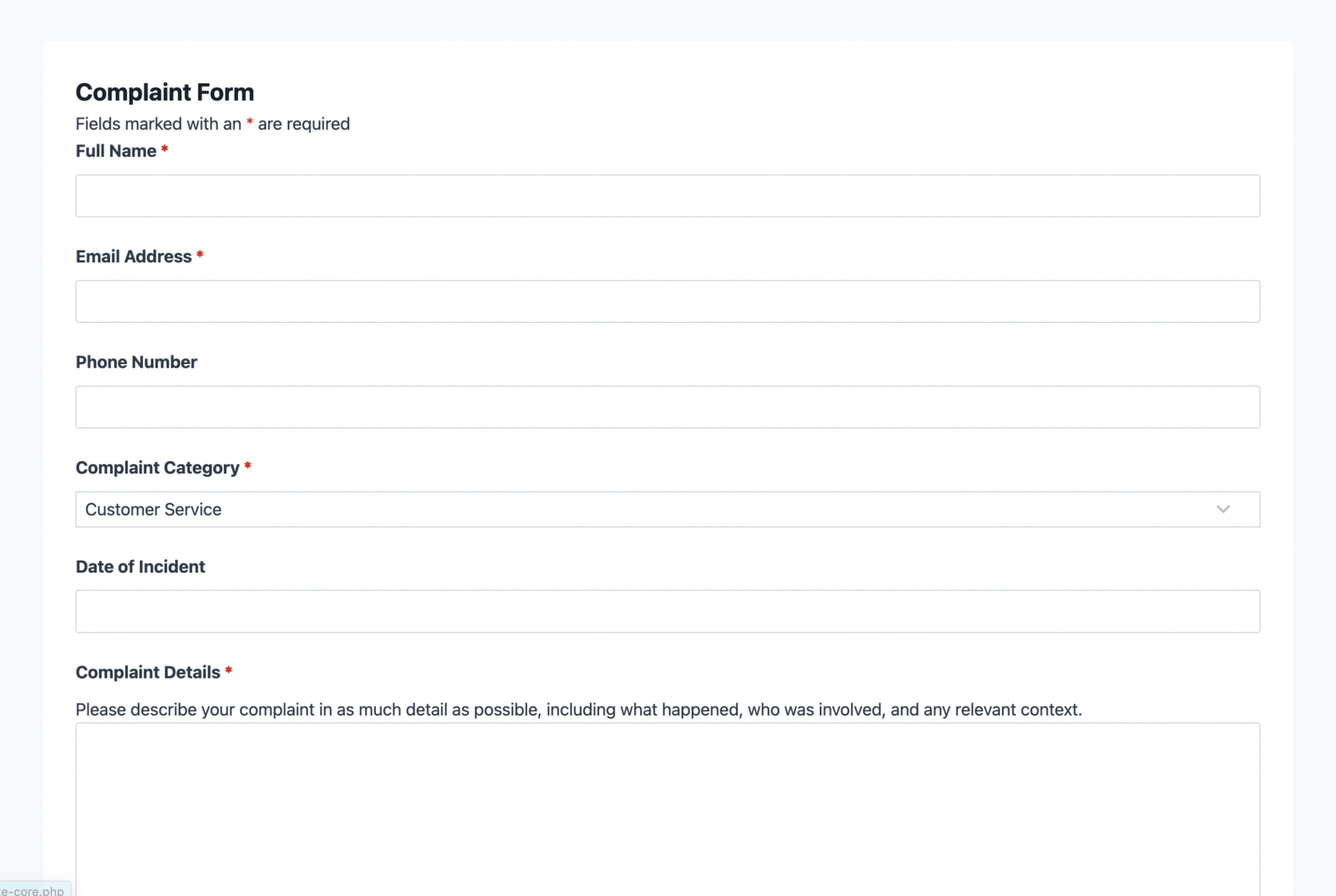 Free Complaint Form Template for WordPress | Ninja Forms