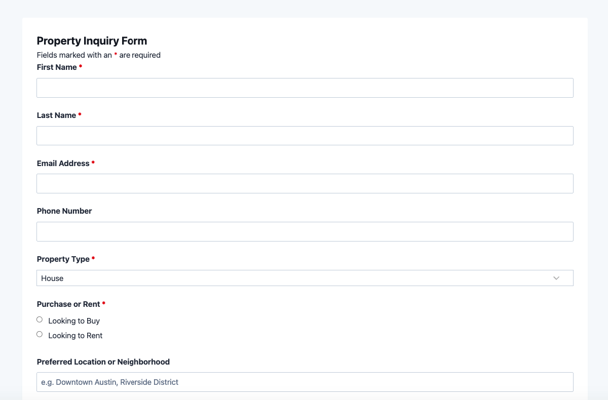 Free Property Inquiry Form Template - Download | Ninja Forms
