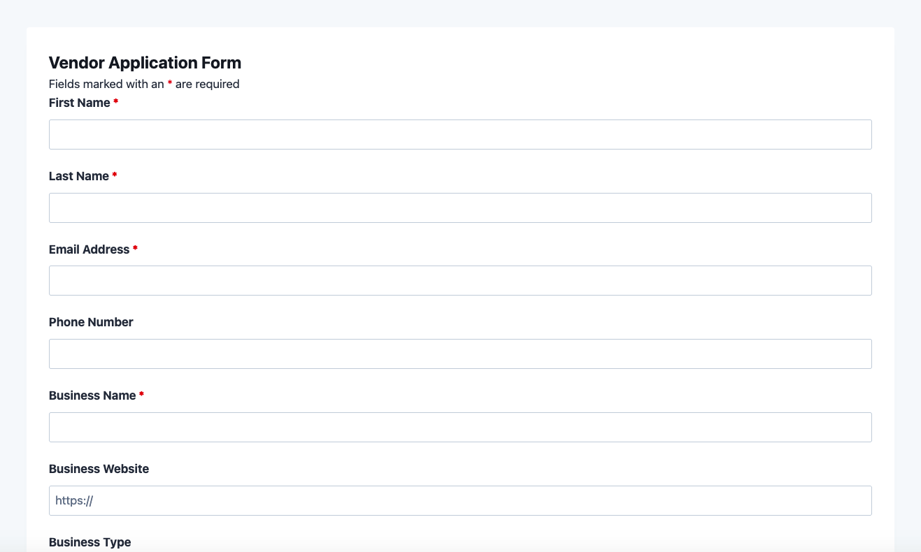 Free Vendor Application Form Template | Ninja Forms