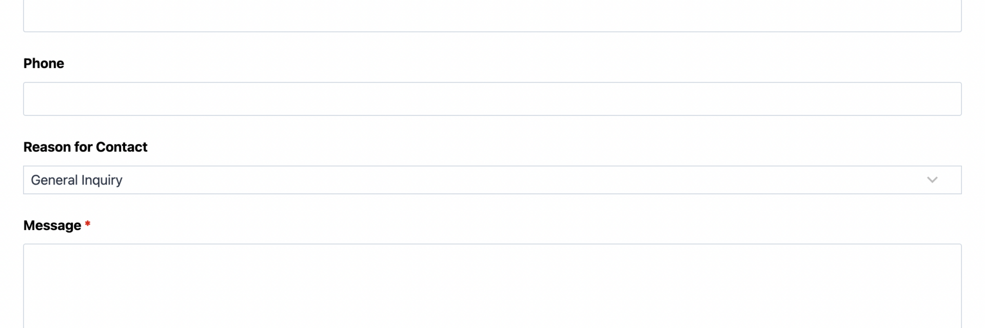 Simple contact form template showing name, email, message, and file attachment fields