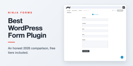 Comparison graphic showing the best WordPress form plugin options for 2026, including Ninja Forms