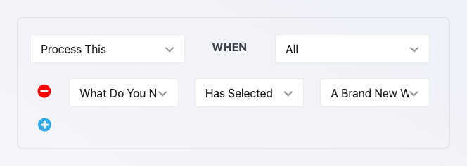 A Ninja Forms Redirect action's Conditional Logic section set to Process This only When the project type field equals a specific answer.