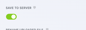 A file upload field's general settings showing the Save to Server toggle, which controls whether a local copy is kept once the Dropbox copy exists.
