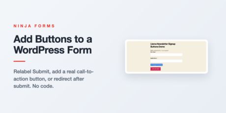 A WordPress form built with Ninja Forms showing a custom call-to-action button next to the Submit button