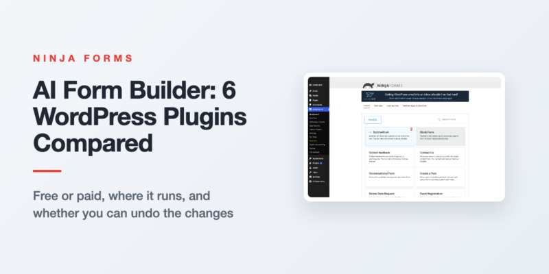 Comparison graphic showing an AI form builder generating a WordPress form from a plain-language description