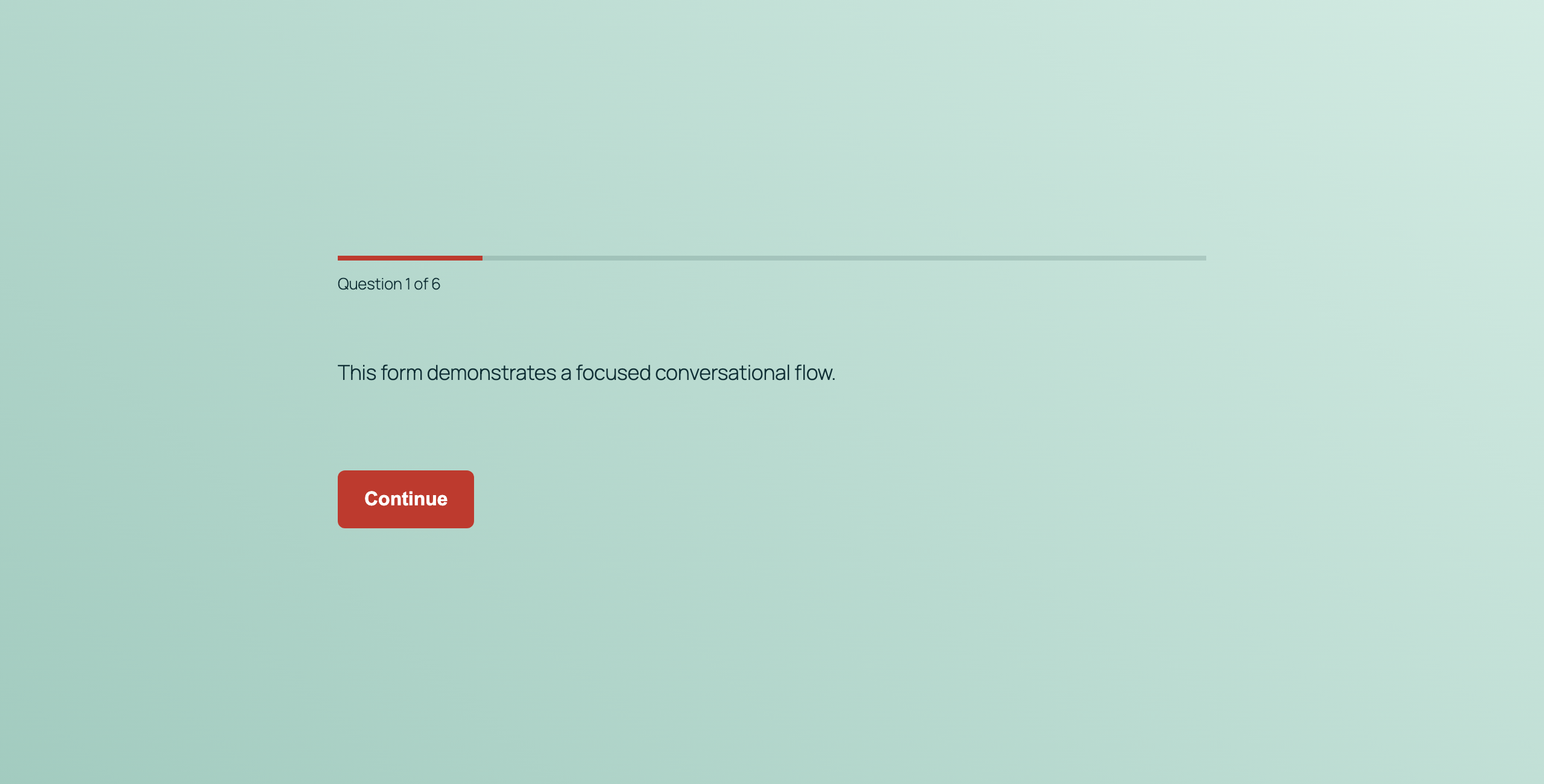 Conversational Forms in full-screen mode taking over the browser viewport with the form's background and colors