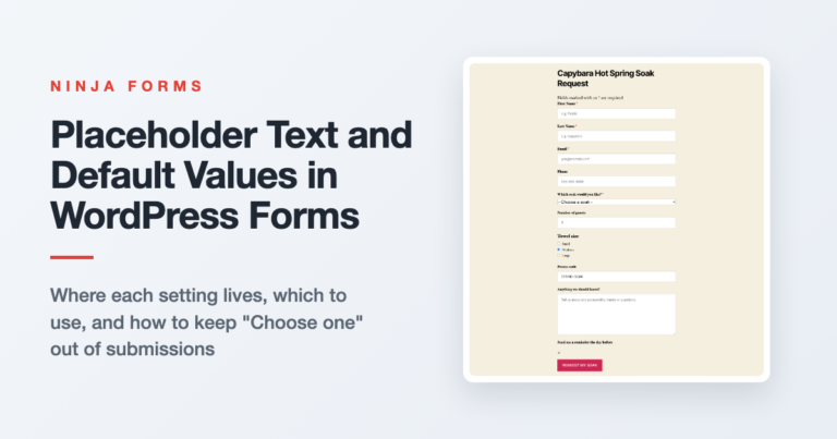 A WordPress form with grey placeholder text in the name and email fields and a dropdown showing a Choose one prompt