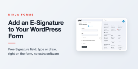 An e-signature WordPress form field showing a typed name in cursive next to a hand-drawn signature.