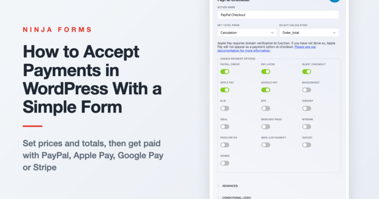 WordPress payment form that lets visitors accept payments in WordPress with PayPal, Apple Pay and Google Pay