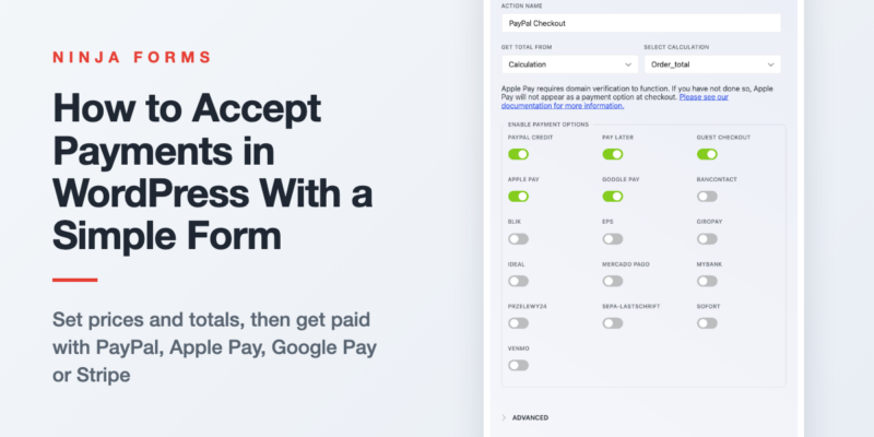 WordPress payment form that lets visitors accept payments in WordPress with PayPal, Apple Pay and Google Pay