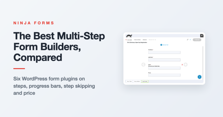 The Best Multi-Step Form Builders, Compared: the Ninja Forms builder showing a form split into three steps