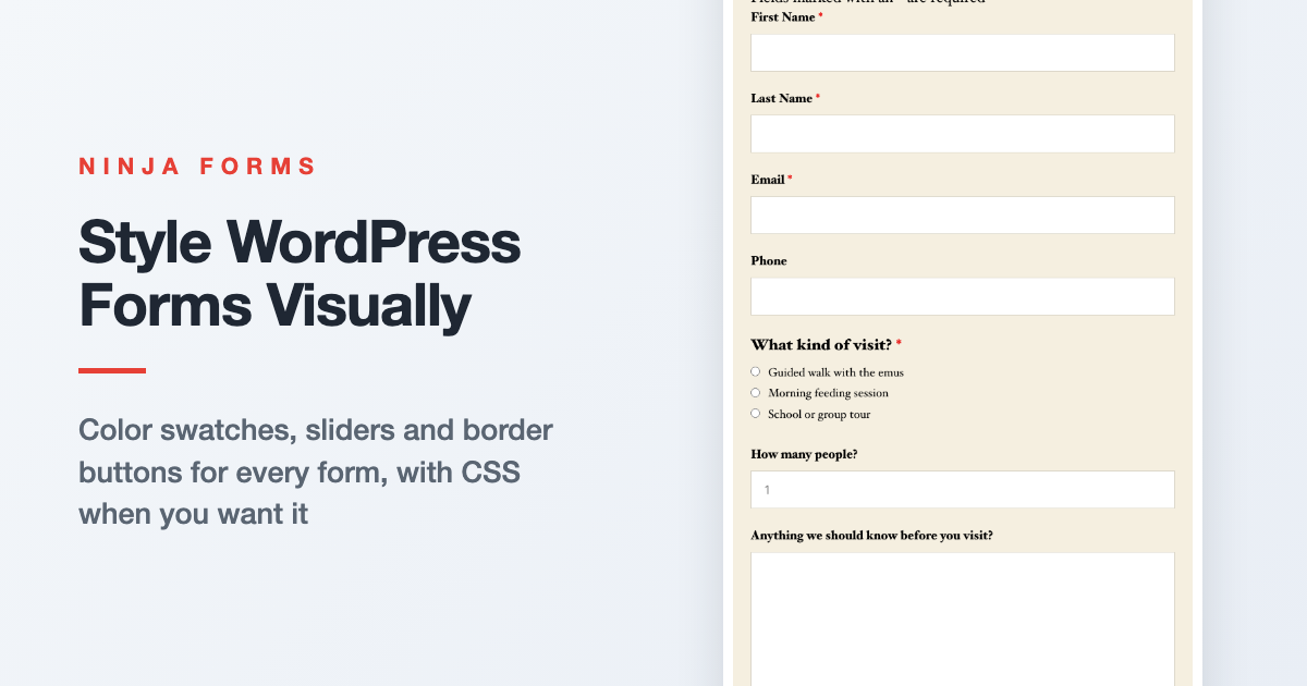 How to style WordPress forms visually with the Ninja Forms Visual Styles Editor's color swatches, sliders and border buttons