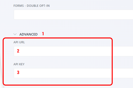 Dev Mode enabled showing per-form API URL and API Key fields in Ninja Forms action settings