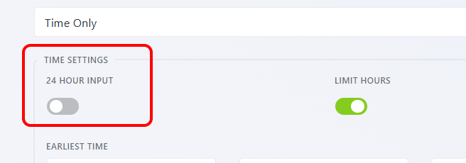 12-hour and 24-hour time format toggle in Advanced Datepicker field settings